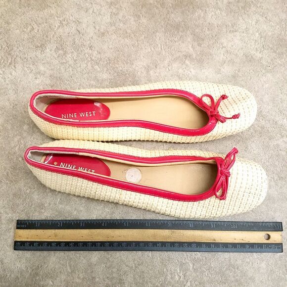 Nine West Womens Loredana Size 8.5 Tan Red Woven Slip On Ballet Flats - Picture 8 of 10